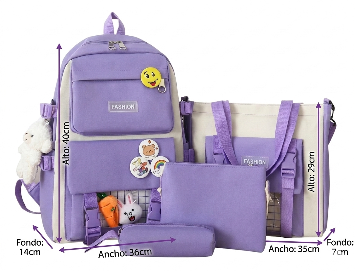 Bolso Mochila Fashion X5 Piezas
