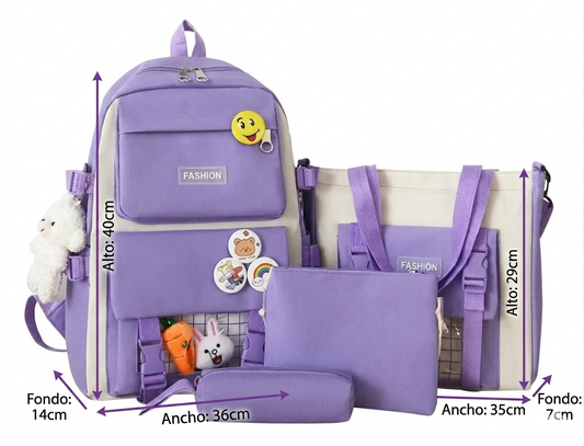 Bolso Mochila Fashion X5 Piezas